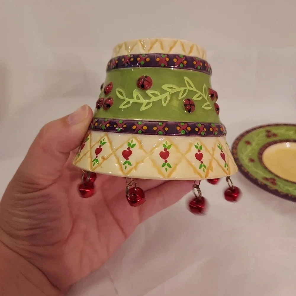 Yankee Candle Christmas Jingle Bell & Quilt Small Jar Shade and Matching Plate